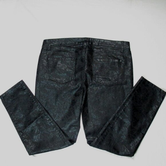 BISOU BISOU Women's Black Jeans Shiny Floral Pants Size 16 - Picture 2 of 5